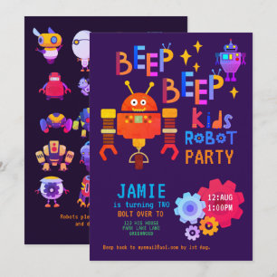 NOEON ROBOT 2nd Birthday Party Boy Girl Funny Invitation