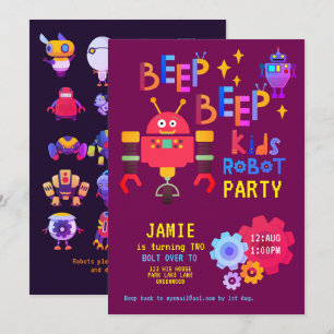 NOEON ROBOT 2nd Birthday Party Boy Girl Funny Invitation