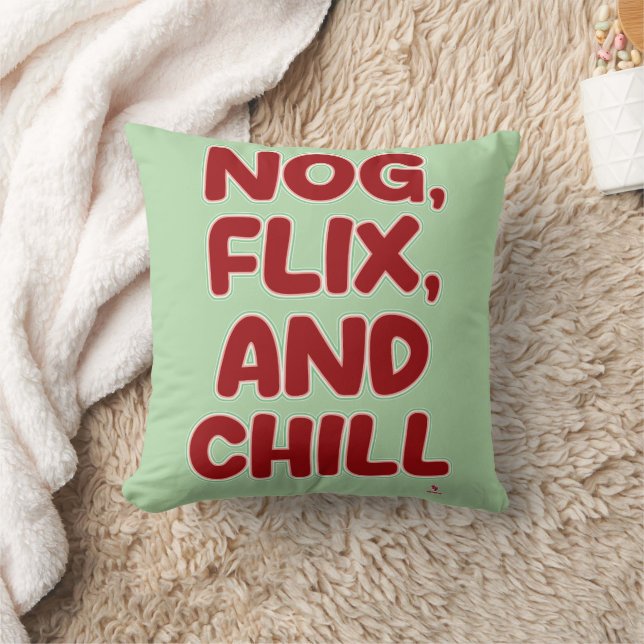 Nog Flix and Chill Funny Christmas Hang Out  Cushion (Blanket)