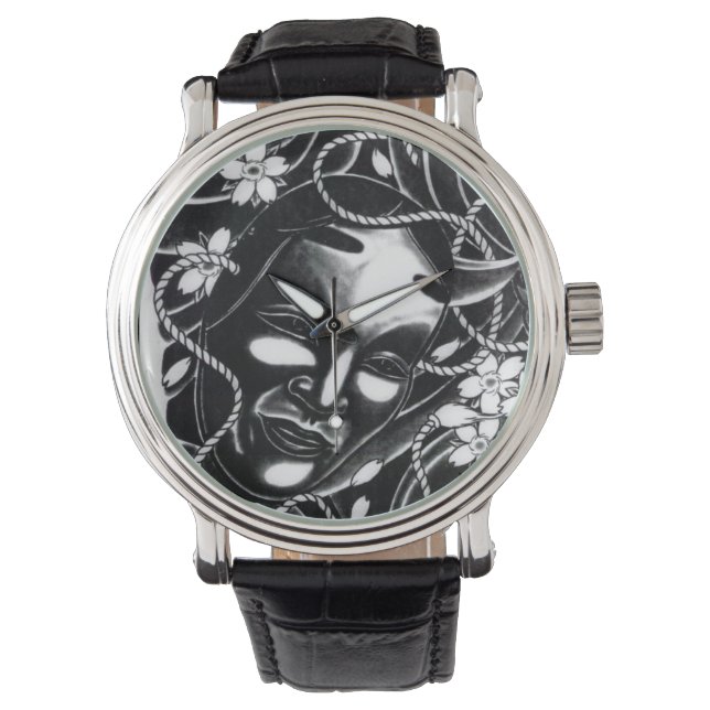 Noh Mask Japanese Tattoo Watch (Front)