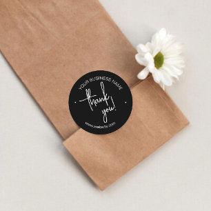 Noir Black Scripted Business Thank You Classic Round Sticker