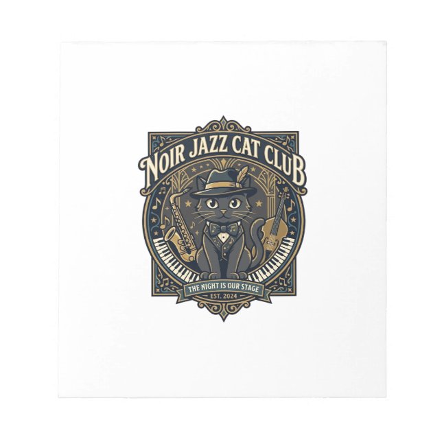 Noir Jazz Cat Cat Dad Gift Idea - Noir Jazz Cat Cl Notepad (Front)