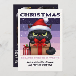 Noir Luxe Funny Cat Retro Christmas Photo Holiday Card