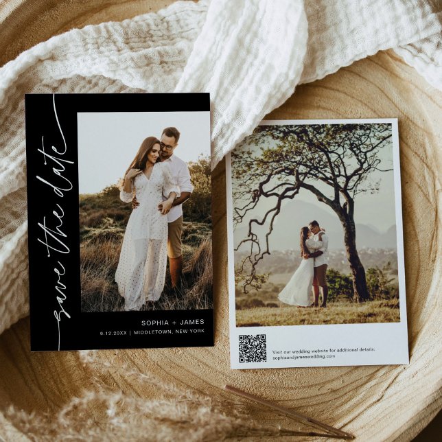 NOIR Minimalist Modern Photo Save The Date Card (Creator Uploaded)