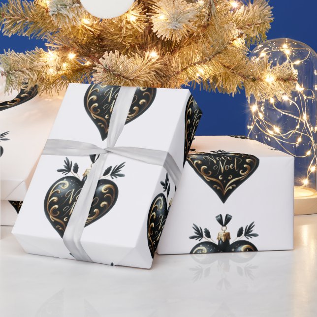 Noir Noel Heart Shaped Ornament Gift Wrap Paper (Holidays)