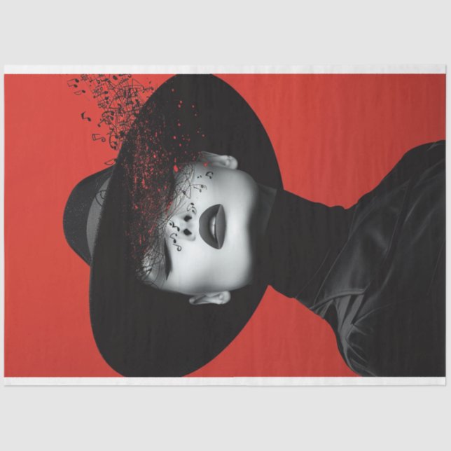 Noir Notes Lady in Black Music Notes Decoupage Tissue Paper (Front)