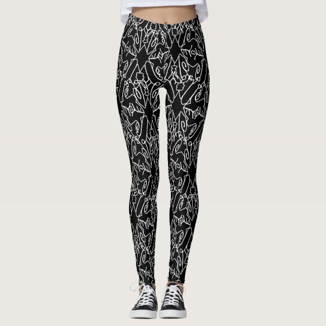 Noir Nouveau Chic Pattern Leggings (Front)