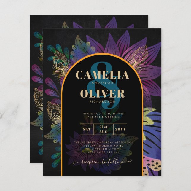 Noir Peacock Jewel Tones Floral Wedding (Front/Back)