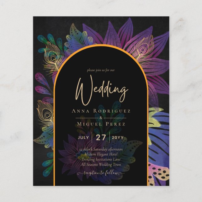 Noir Peacock Jewel Tones Floral Wedding Flyer (Front)