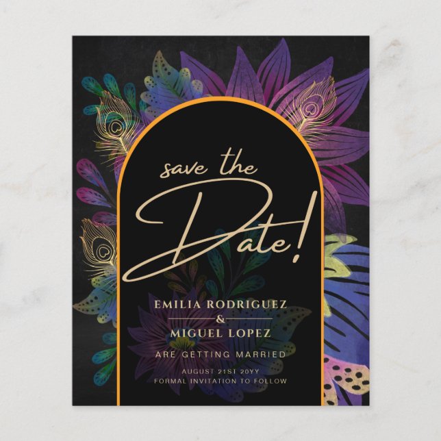 Noir Peacock Jewel Tones Floral Wedding Flyer (Front)