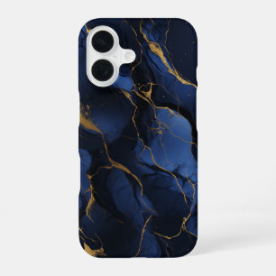 Noir Saphir Luxury Midnight Navy Marble Gold iPhone 16 Case