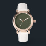 Noise Moss Green Custom Rose-Gold eWatch Watch<br><div class="desc">Swap generic swag for a timepiece that works harder than the intern who scheduled this meeting. The 38 mm eWatch lands in a satin-finish rose-gold case, mineral crystal lens, and vegan-croc white strap—but the real flex is the dial: a deep noise-textured moss green that looks like starlight on forest stone...</div>