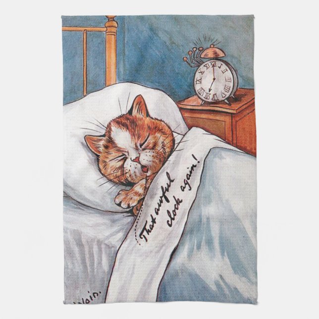Noisy Alarm Clock, Louis Wain Tea Towel (Vertical)