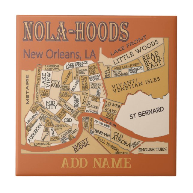 Nola-Hoods Map Ceramic Tile (Front)