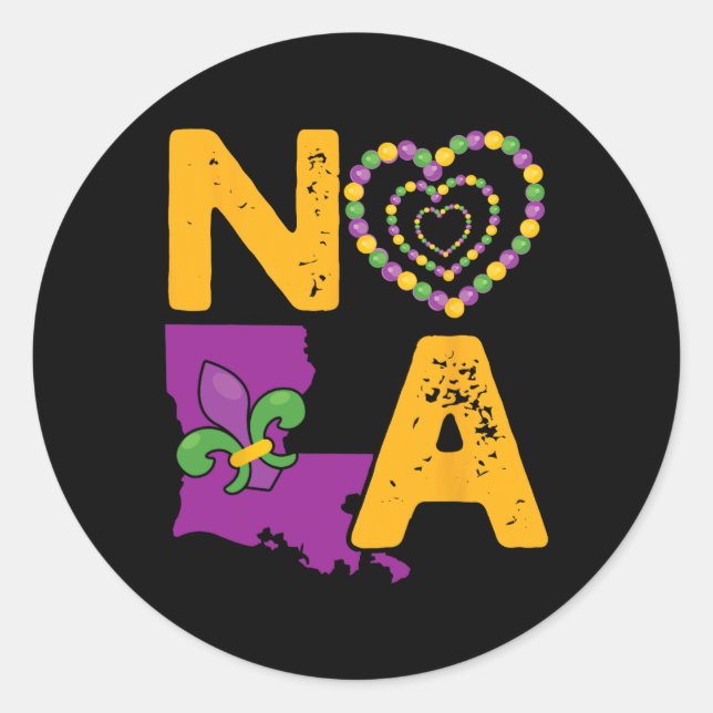 Nola New Orleans 504 Mardi Gras  Classic Round Sticker (Front)