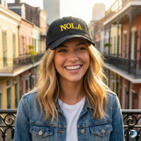 NOLA New Orleans Black and Gold Typography Embroid