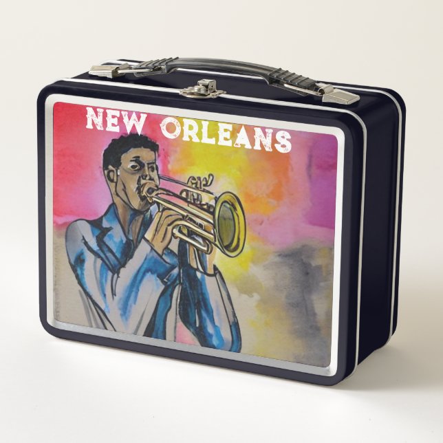 NOLA New Orleans Jazz Trumpeter Metal Lunch Box (Front)