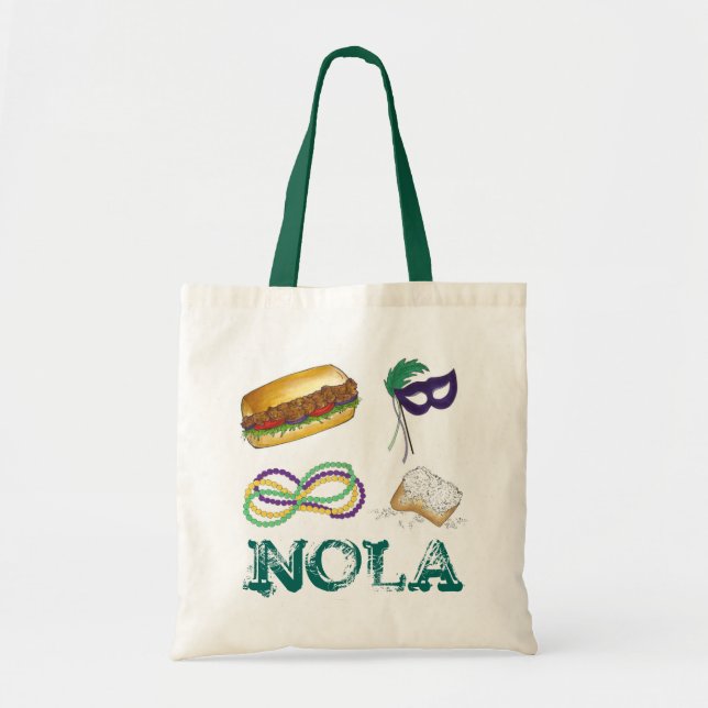 NOLA New Orleans Louisiana Mardi Gras Beads Party Tote Bag (Front)