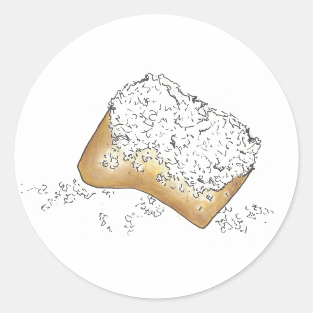 NOLA New Orleans Louisiana Sugary Beignet Pastry Classic Round Sticker (Front)