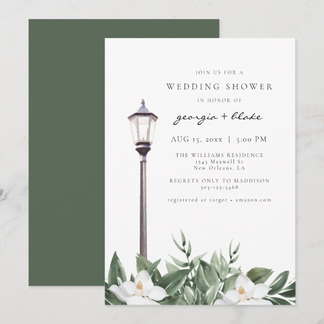 NOLA New Orleans Magnolia Wedding Shower Invitatio Invitation (Front/Back)