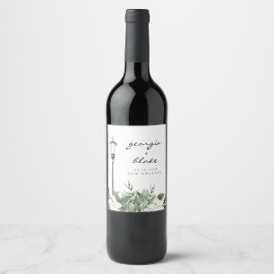 NOLA  New Orleans Magnolia Wedding Wine Label