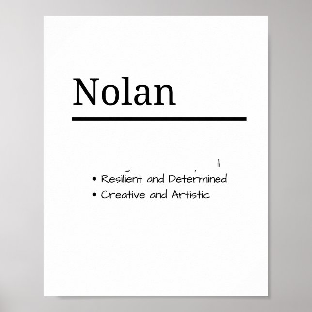 Nolan, Boy Personalised Name Definition Poster (Front)