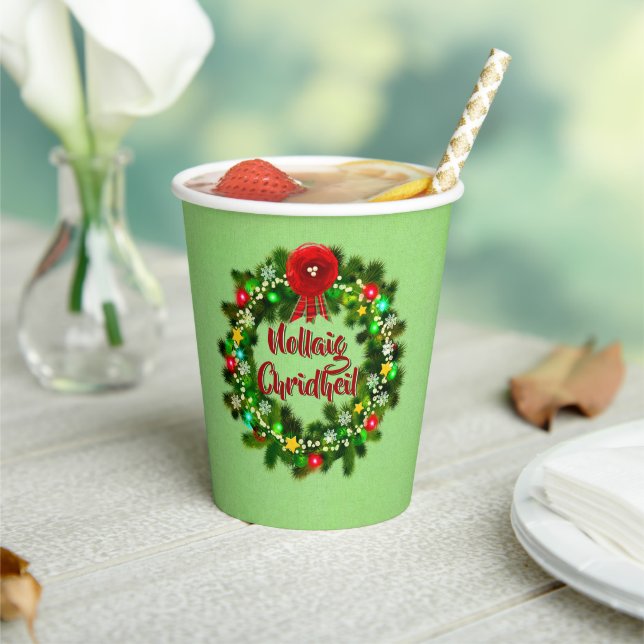 Nollaig Chridheil Scottish Christmas Paper Cups (Insitu)