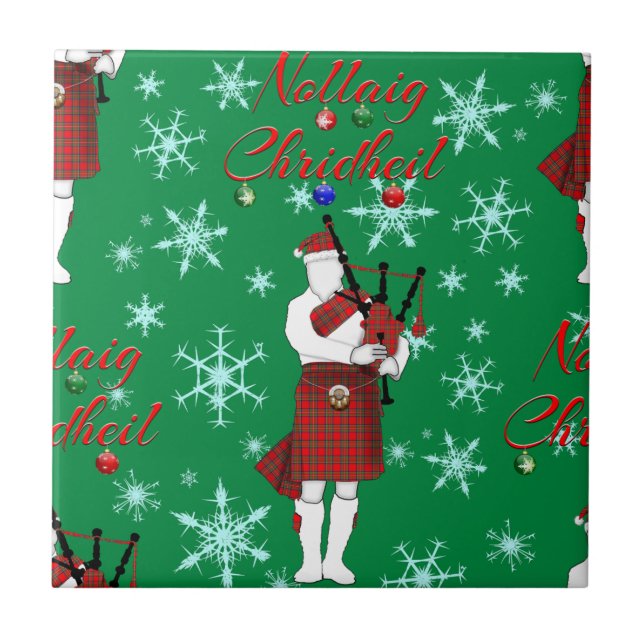 Nollaig Chridheil Scottish Merry Christmas Scottis Ceramic Tile (Front)