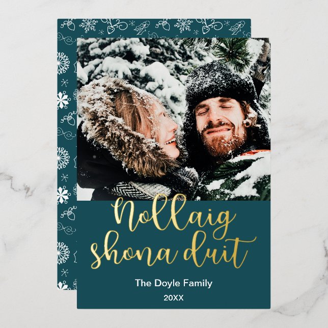 Nollaig Shona Duit Merry Christmas In Irish Gaelic Foil Holiday Card (Front/Back)