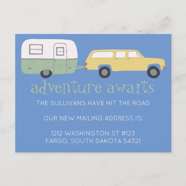 NOMAD New Mailing Address ADVENTURE AWAITS RV Postcard (Front)