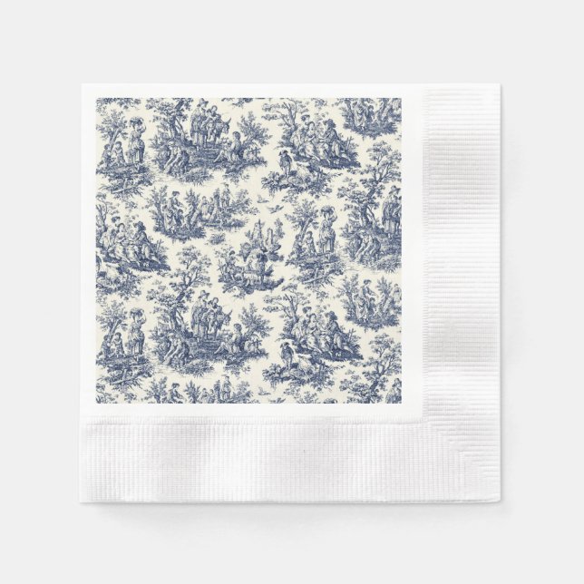NOMADESAUSTRALIENS  Navy toile de Jouy Napkin (Front)