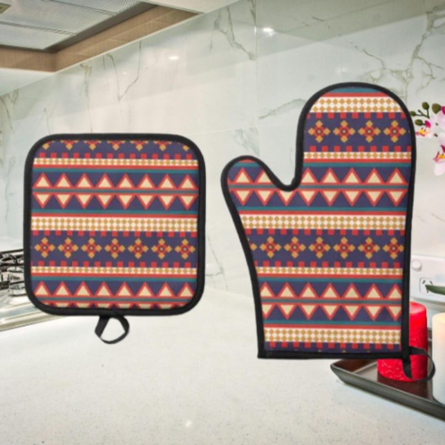Nomadic Threads | Aztec Pattern  Oven Mitt & Pot Holder Set (Creator Uploaded)