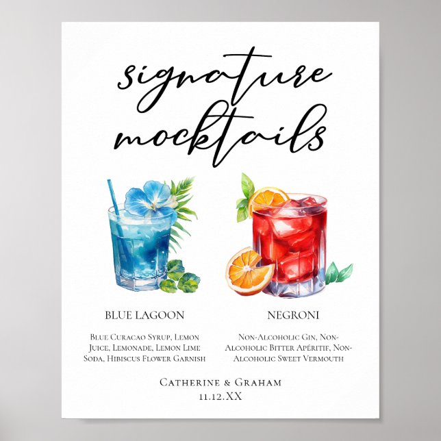 Non-Alcoholic Blue Lagoon Negroni Mocktail Menu Poster (Front)