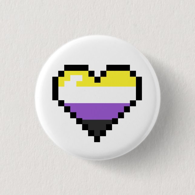 Non Binary 8-Bit Retro Pride Heart 3 Cm Round Badge (Front)