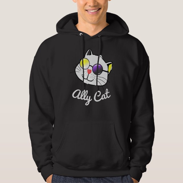 Non Binary Ally Pride Cat Sunglasses Lgbtq Nonbina Hoodie (Front)