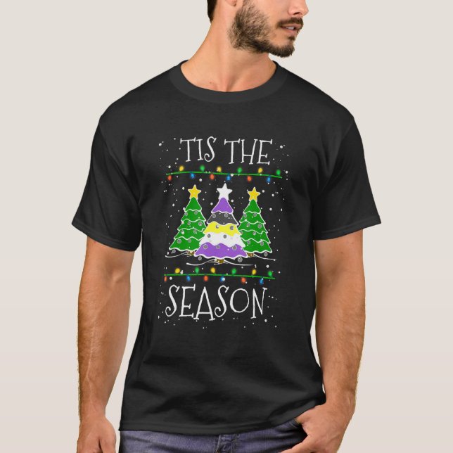 Non Binary Christmas LGBTQ Christmas Trees Tis The T-Shirt (Front)