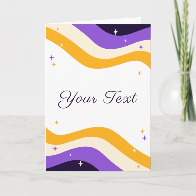 Non - Binary Flag Colours Pride & Sparkles Add Tex Card (Front)