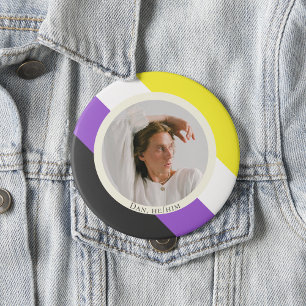 Non-binary flag gender pronouns photo  3 cm round badge