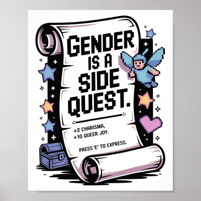Non-binary Gamer Gender Is A Side Quest Video Game Poster (Front)