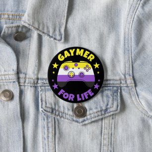 Non Binary Gaymer For Life Video Game Controller 7.5 Cm Round Badge