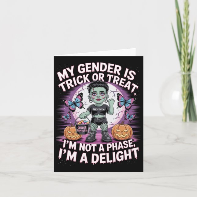 Non-binary Halloween Frankenstein Pronouns Not A P Card (Front)