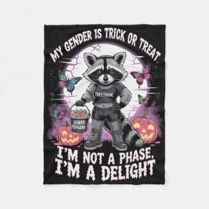 Non-binary Halloween Raccoon Pronouns Not A Phase  Fleece Blanket