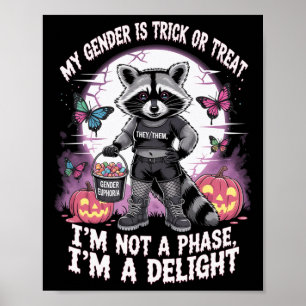 Non-binary Halloween Racoon Pronouns Not A Phase Poster