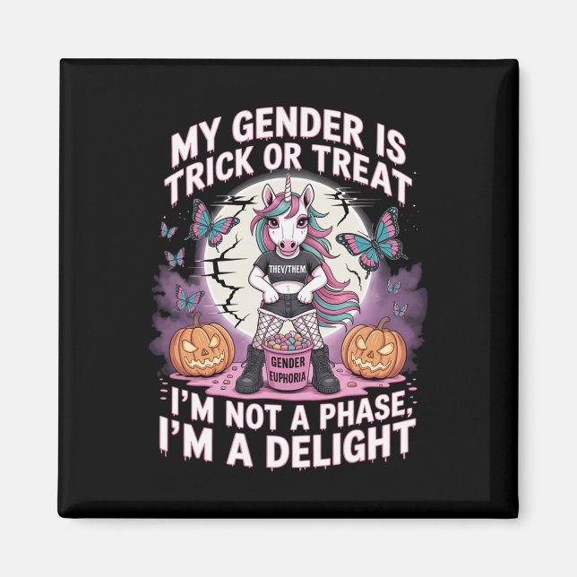 Non-binary Halloween Unicorn Pronouns Not A Phase  Magnet (Front)