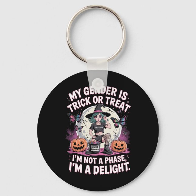 Non-binary Halloween Witch Pronouns Not A Phase Th Key Ring (Front)