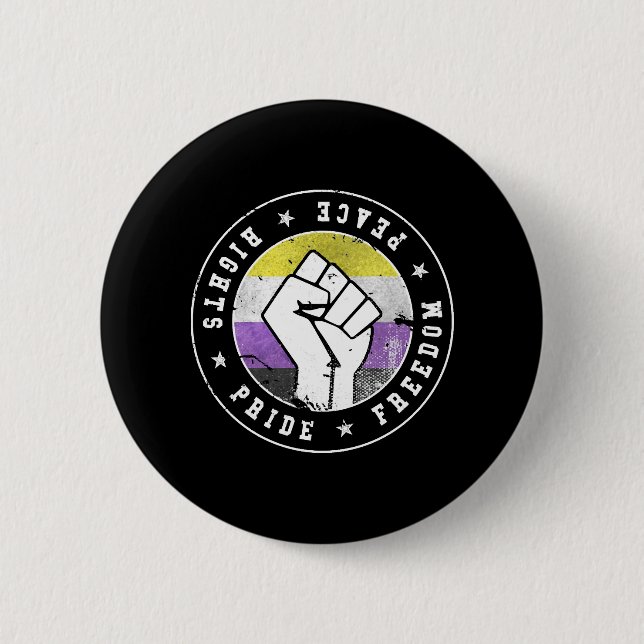 Non Binary LGBT Flag Emblem W grunge 6 Cm Round Badge (Front)