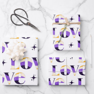 Non - Binary Love Typography Sparkle Pattern Cool  Wrapping Paper Sheet