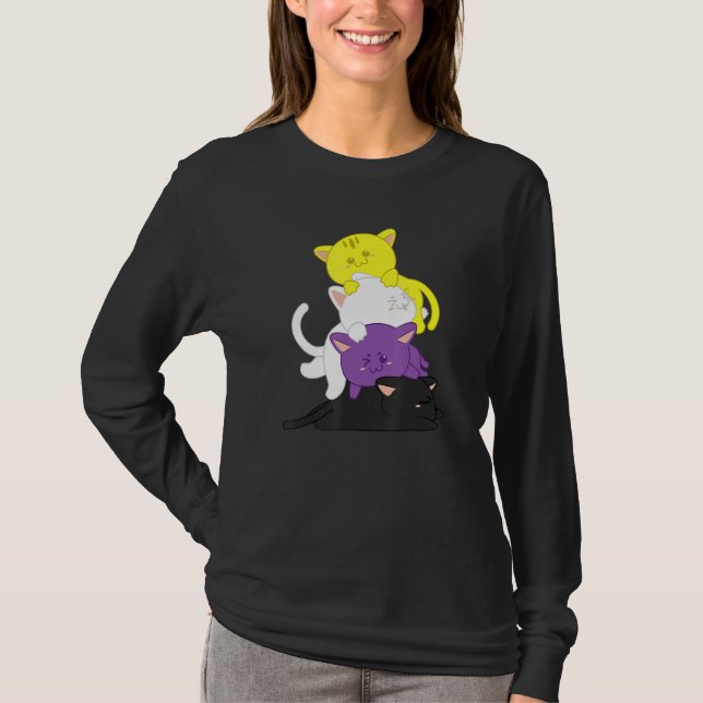 Non Binary  Non Binary Cat Lgbt Agender Supporter T-Shirt (Front)
