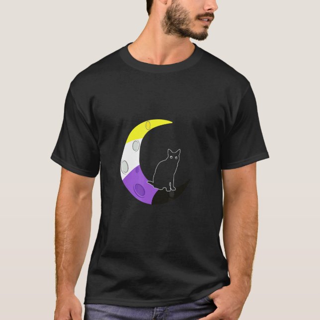 Non Binary  Non Binary Moon Cat Lgbt Agender T-Shirt (Front)