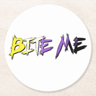 Non-Binary Pride Bite Me Round Paper Coaster
